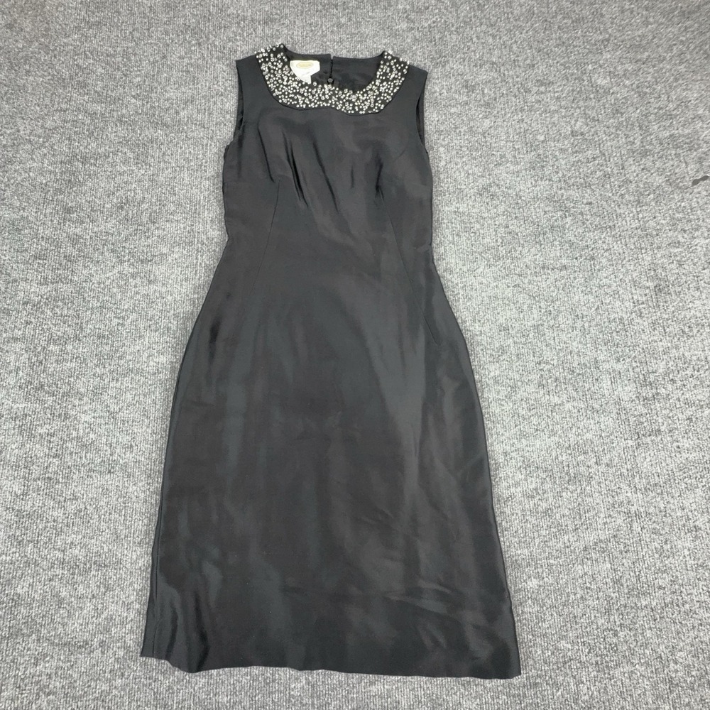 Talbots Dress Womens 2P Black‎ Silk Beaded Neckline Sleeveless Sheath Formal